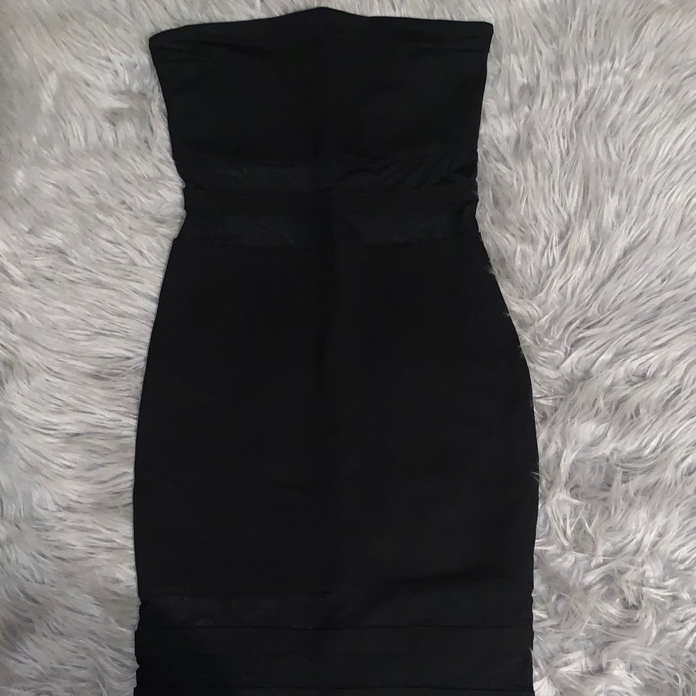 BLAC MID KNEE BANDEAU (STRAPLESS ) DRESS WITH MESH